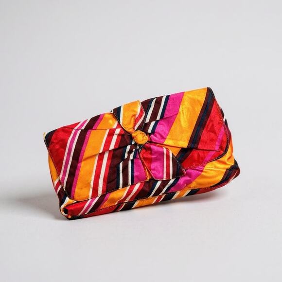 Y2K Old Navy Multicolor Satin Bow Mini Clutch Shoulder Bag 70s Retro Inspired - Picture 1 of 8